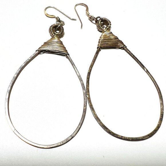 Teardrop 925 Silver Wire Wrapped Earrings Lightweight Statement Jewelry Artisan - Picture 3 of 5